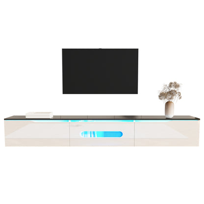 Schwarz-weißer TV-Schrank, 180 cm lang, Hochglanzoberfläche, mit 16-farbiger LED-Beleuchtung, wandmontierbar