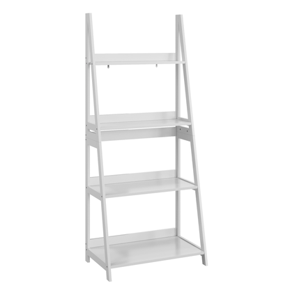 4-lagiges Leiter-Bücherregal, offener Bücherregal-Organizer & Aufbewahrungsständer für Bad, Homeoffice & Wohnzimmer, freistehend, weiß