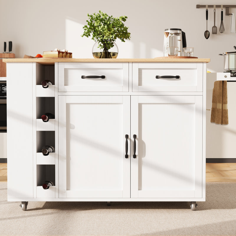Kücheninsel, Küchenwagen mit Steckdosenleiste ausgestattet, Küchenschrank, Abnehmbare Servierwagen mit Weinregal,buffetschrank, Speisewagen mit Holzmaserung, buffetschrank, weiß