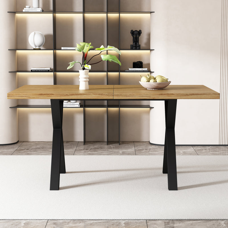 Design mit gekreuzten Beinen, rechteckiger Esstisch, Eiche+schwarz