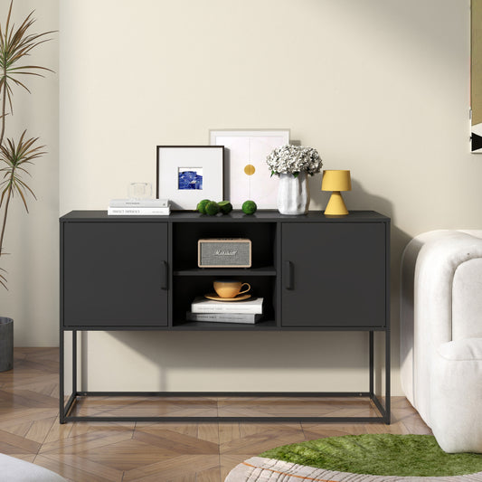 Schwarzer Metall-Akzent-Schrank, Sideboard-Buffet und Aufbewahrungs-Schrank-Safe, Robuster Metallbau mit stilvollem Schwarz, H 75 cm × B 120 cm × T 40 cm