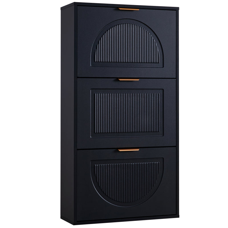 Schuhkipper Schmal mit 3 Klappen, Schuhschrank, Schuhschrank  Schuhkommode für Flur Wohnzimmer ,Schwarz