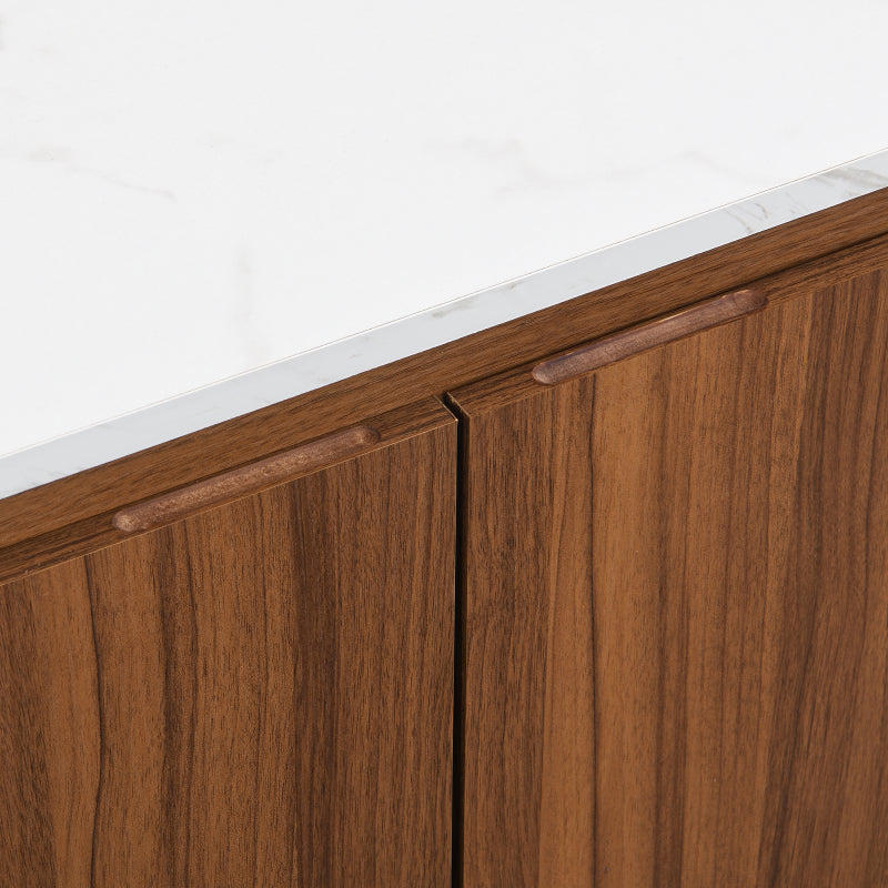 Moderner Bogenförmiger Sideboard mit verstellbaren Regalen und Metallbeinen, ideal für Wohnzimmer und Esszimmer (Nussbaum)