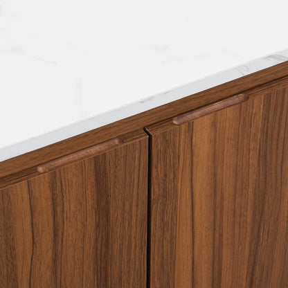 Moderner Bogenförmiger Sideboard mit verstellbaren Regalen und Metallbeinen, ideal für Wohnzimmer und Esszimmer (Nussbaum)