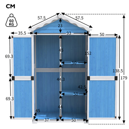 Outdoor Holz Gartenmöbel Aufbewahrungsschuppen, Werkzeughaus für Garten, Terrasse, verblassungsfrei, wetterfest, sicher und geschützt, wartungsfrei, umweltfreundlich, blau