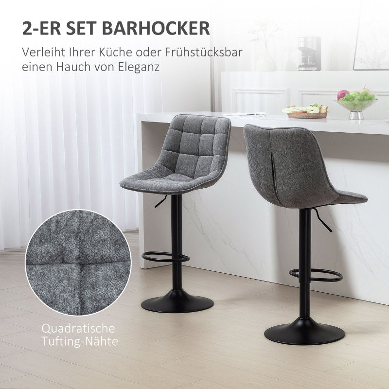 Barhocker 2er-Set, Gepolstert Barstuhl mit Lehne, Höhenverstellbare Küchenstühle mit Fußstütze 360° Drehbar, Dunkelgrau