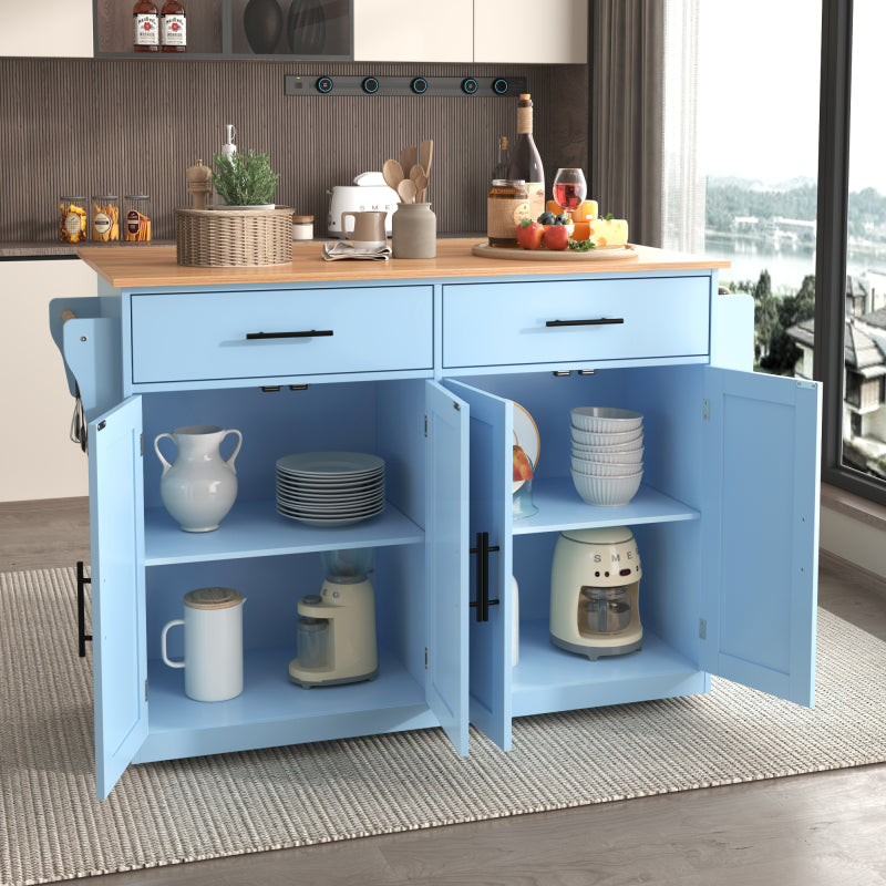 Servierwagen mit klappbarer Tischplatte, 120x46(70)x91 cm, Blau, mit Rollen und austauschbaren Holzbeinen, ideal für Küche und Esszimmer