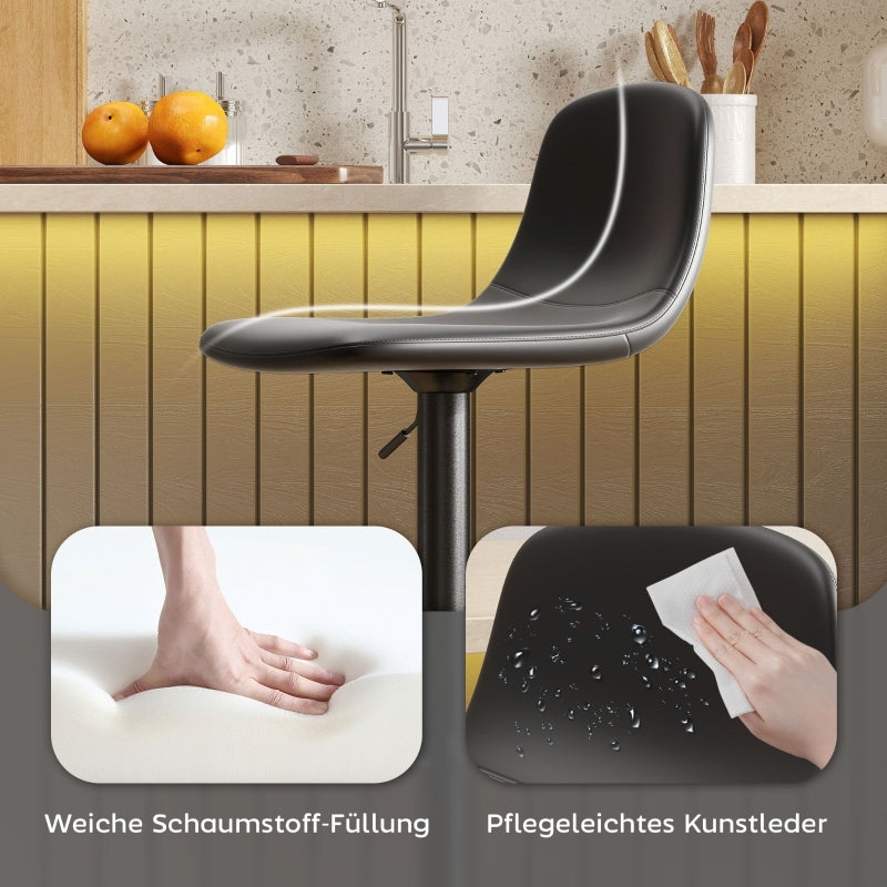 Barhocker 2er Set Höhenverstellbar Drehbar Barstuhl Tresenhocker mit Rückenlehne und Fußstütze, Rutschfest Hocker, Kunstleder, Schwarz