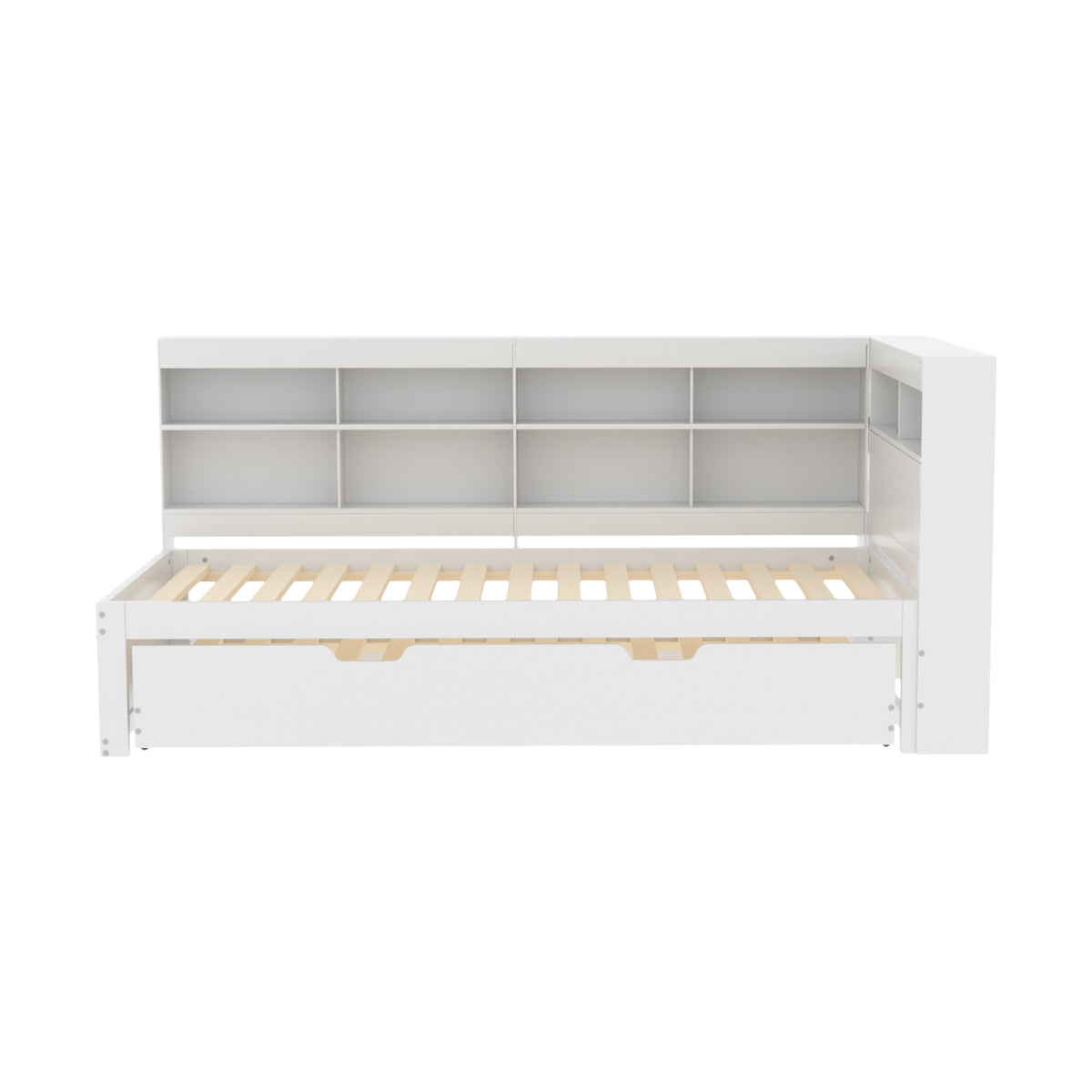 Multifunktions-Schlafsofa 90x200 & 90x190 Ausziehbar - Massivholz Weiß mit USB-Anschluss, Stauraum & Ablagefächern - Praktisches Einzelbett, Weiß