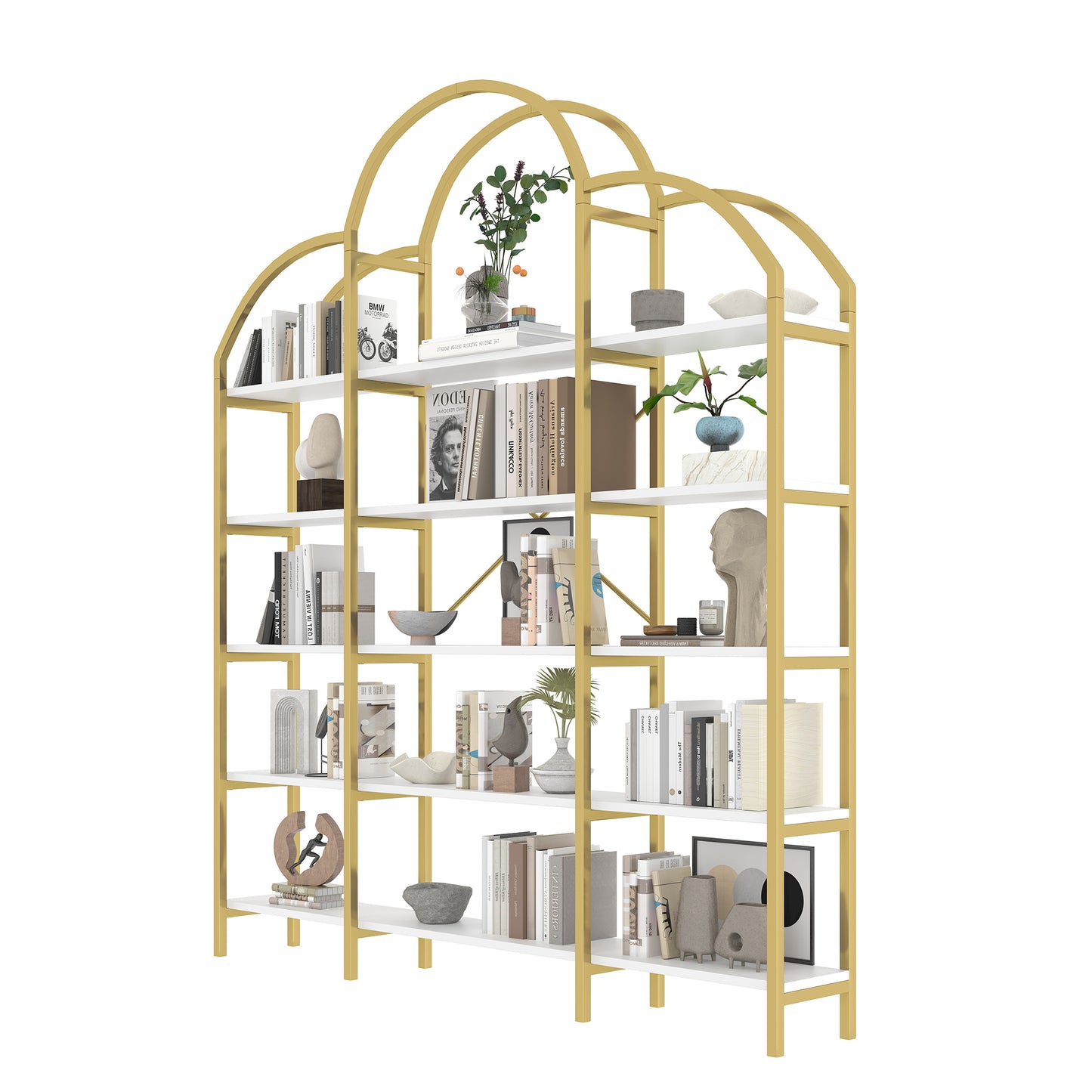 Regal im schlichten Stil, fünf Schichten Stauraum, einzigartige Wolkenform, einfach zu montieren und zu reinigen, Gold + Weiß