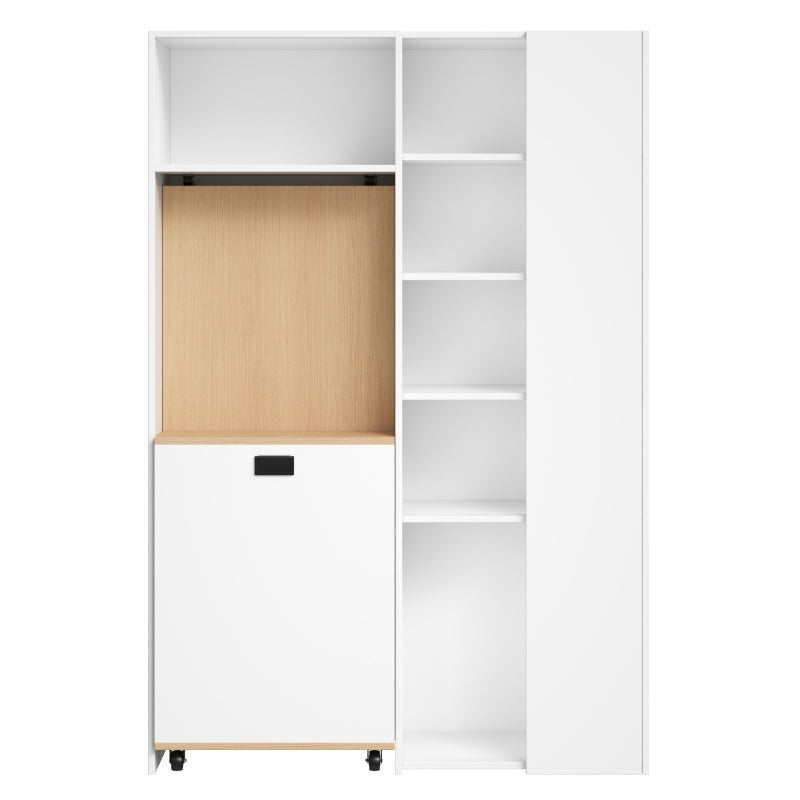 Klappbarer Schreibtisch mit Ablagen –2-in-1-Bücherregal und Schreibtisch, klappbar, mit Steckdose und USB-Anschluss, Kippschutz, weiß
