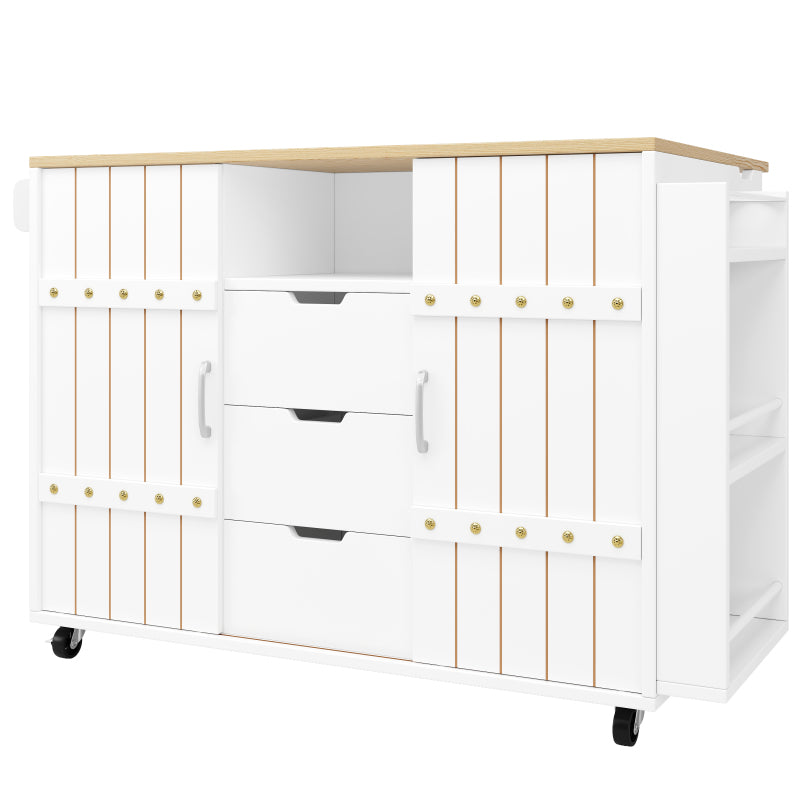 Küchenschrank, Servierwagen mit Holzmaserung, Küchenwagen mit rollen und arbeitsplatte, Küchenwagen mit Gewürzregal und Handtuchhalter, Kücheninsel mit Schiebetüren und Schubladen, weiß