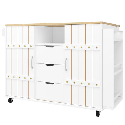 Küchenschrank, Servierwagen mit Holzmaserung, Küchenwagen mit rollen und arbeitsplatte, Küchenwagen mit Gewürzregal und Handtuchhalter, Kücheninsel mit Schiebetüren und Schubladen, weiß
