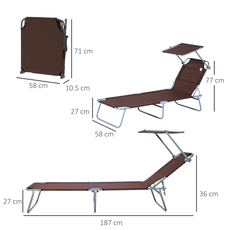 Sonnenliege Gartenliege klappbar mit Sonnenschutz Braun 187x58x36 cm für Terrasse & Balkon