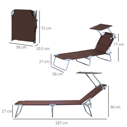 Sonnenliege Gartenliege klappbar mit Sonnenschutz Braun 187x58x36 cm für Terrasse & Balkon
