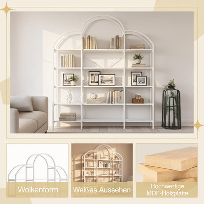 Regal 170x26x190 cm aus Stahl & MDF, 5 Ebenen Bücherregal mit Wolken-Dekor, modernes Standregal, stabil & pflegeleicht, Weiß