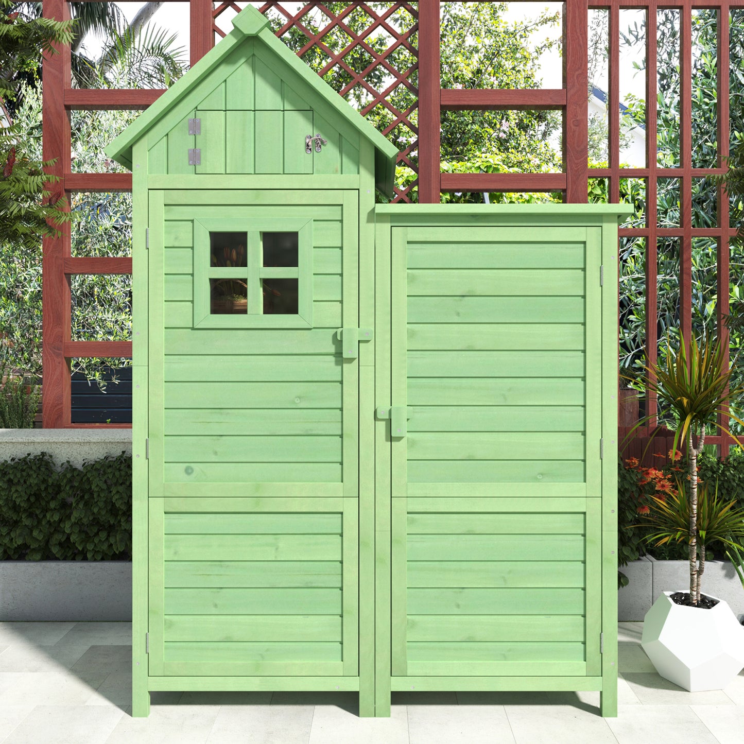 Gerätehaus Gartenschrank Geräteschuppen Geräteschrank, BxT: 118x54 cm, 118 x 54 x 173 cm (BxTxH), wetterfest, Holz, Grünes, PVC-Dach (Set, 1 St., 1 x Geräteschrank)