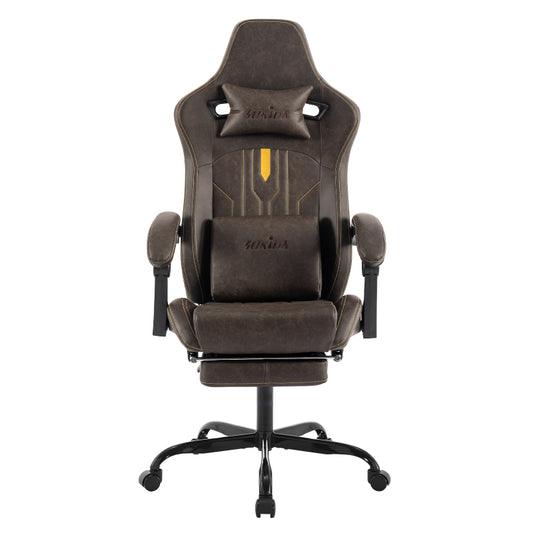 Gaming Stuhl Computerstuhl Ergonomischer Gaming Chair mit Fußstütze Bürostuhl Ergonomischer Computerstuhl mit Lendenwirbelstütze Braun