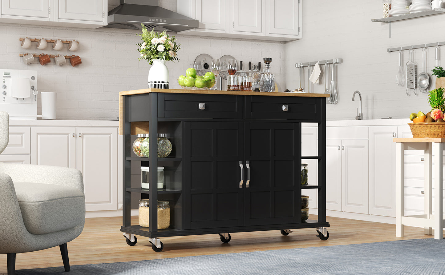 Multifunktionaler Küchenwagen mit klappbarer Arbeitsplatte, 120×65 cm erweiterbar, 2 Schubladen, geräumige Aufbewahrung, auf Rollen – Stilvoller Servierwagen für Küche, Esszimmer & Wohnzimmer