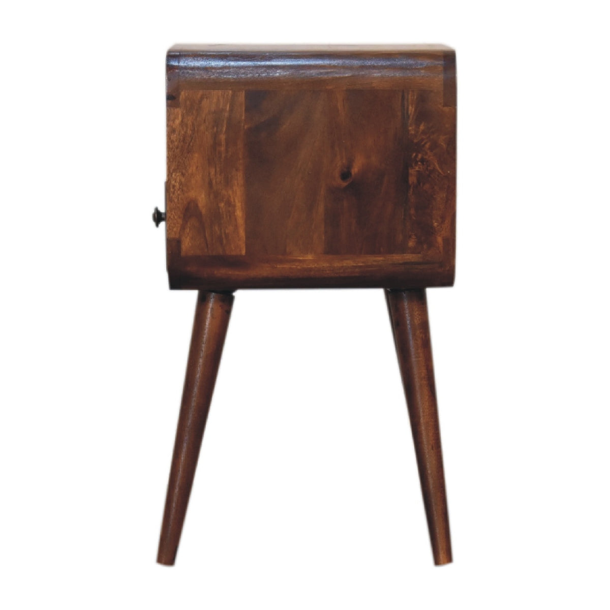 Mini Nachttisch aus Massivholz – Kastanienbraun, Curved Design, 1 Schublade & offenes Fach, Handgefertigt, Nordic-Stil, 30x30x55 cm