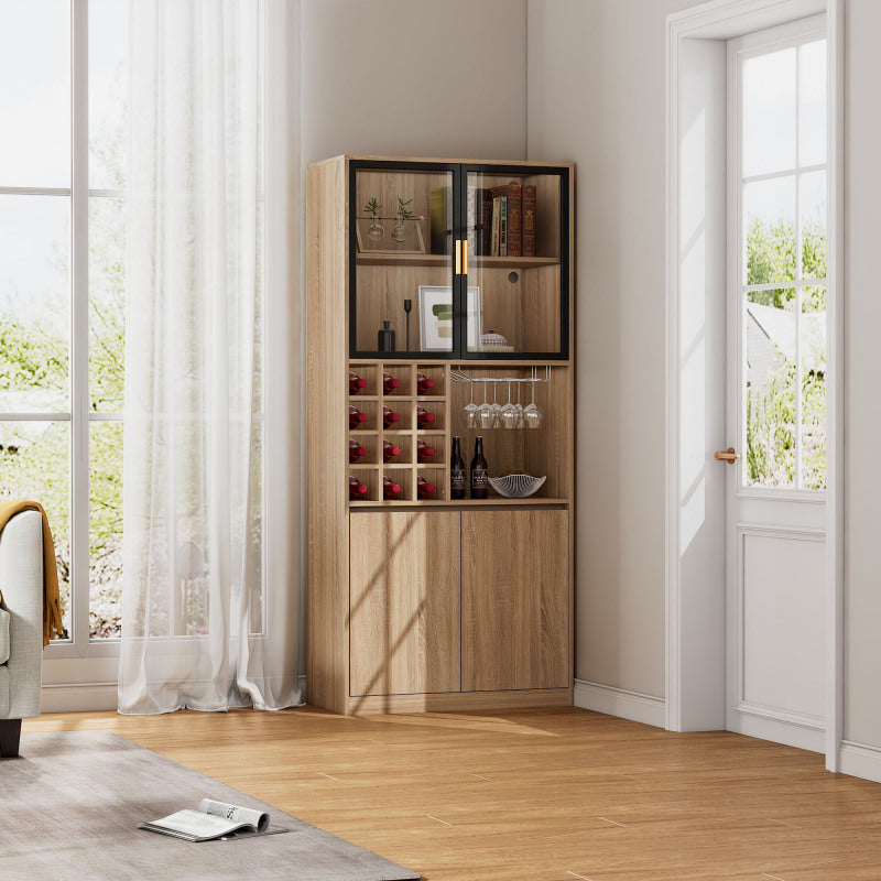Badezimmerschrank,Spirituosenschrank,Vitrine Vitrinenschrank mit Glastüren und Beleuchtung 180 CM