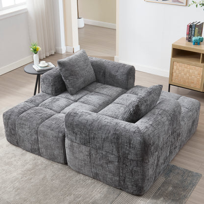 Modernes Sektionssofa, L-Sofa, 3-Sitzer-Sofa, keine Installation erforderlich, Chenille-Sofa mit Chaiselongue und Armlehnen, 3 Kissen, Seitentasche für Fernbedienung, Grau