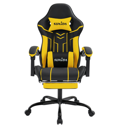 Gaming Stuhl Computerstuhl Ergonomischer Gaming Chair mit Fußstütze Bürostuhl Ergonomischer Computerstuhl mit Lendenwirbelstütze Blackyellow