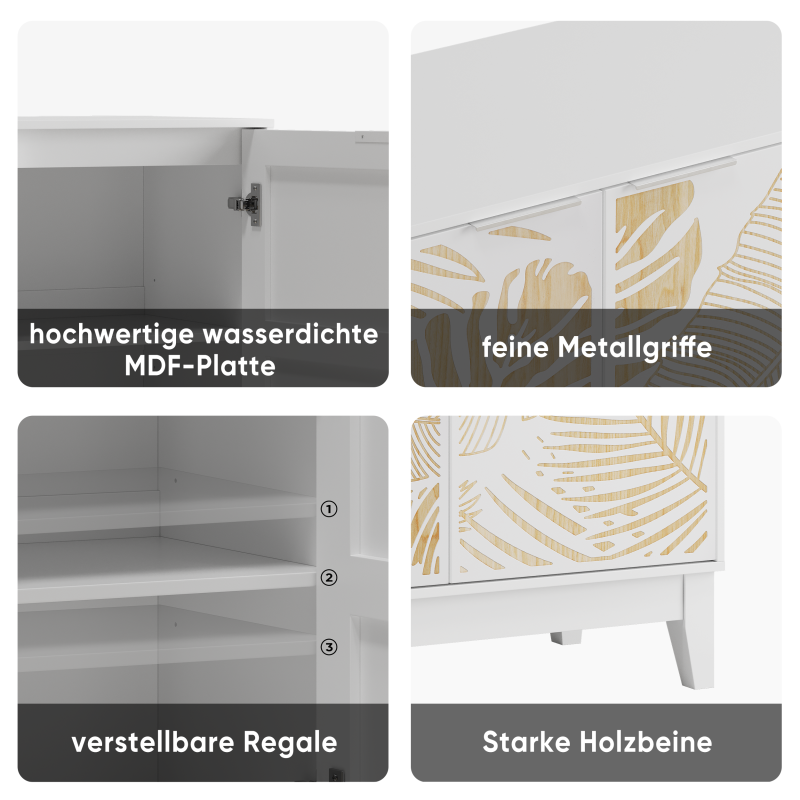 Vintage Buffetschrank mit Schnitzereien, 2 Türen & verstellbaren Böden – Holz Sideboard für Wohnzimmer, Küche & Esszimmer, Weiß