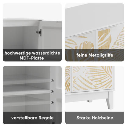 Vintage Buffetschrank mit Schnitzereien, 2 Türen & verstellbaren Böden – Holz Sideboard für Wohnzimmer, Küche & Esszimmer, Weiß