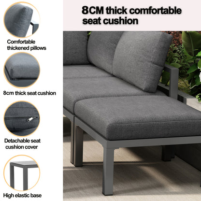Garten Loungesessel Set, Eckloungesessel, Gartenmöbel für 4-5 Personen, mit Beistell- und Couchtisch, wetterfeste Loungemöbel, grau, 5er Set, inkl. aller Kissen(preview sku:HW24018AAS)