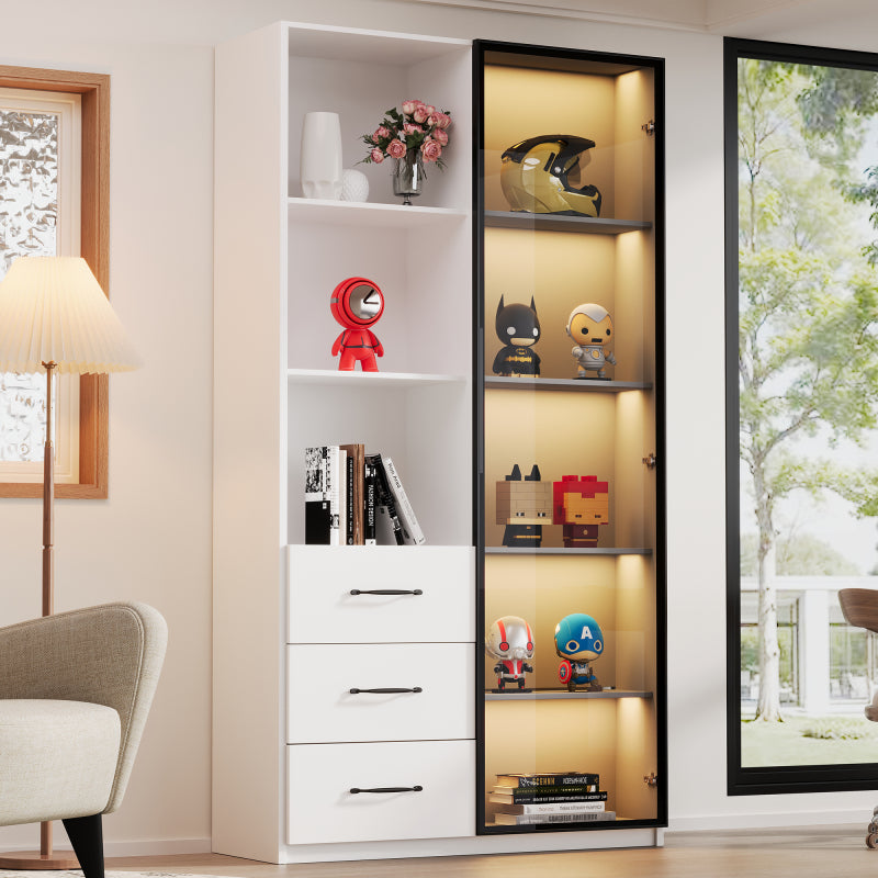 LED-Vitrine, 3 Schubladen und 3 offene Fächer, mehrfarbige LEDs, Bücherschrank, Küchenschränke 80 x 40 x 160 cm