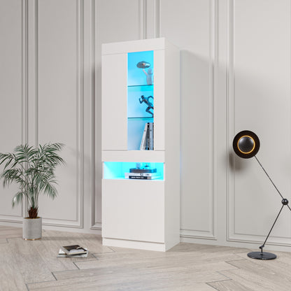 Schwarze LED-Vitrine mit 2 Glastüren - Standvitrine inkl. Beleuchtung, Freistehender Schrank für Wohnzimmer, Buffetschrank & Sammlervitrine, Weiß