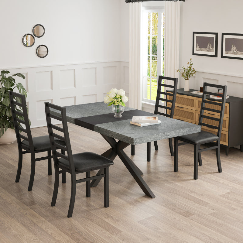 Metal Dining Chairs Set of 4, Steel Legs and PU Leather Seats, High Back Armless Dining Chairs, for Kitchen, Living Room, Black