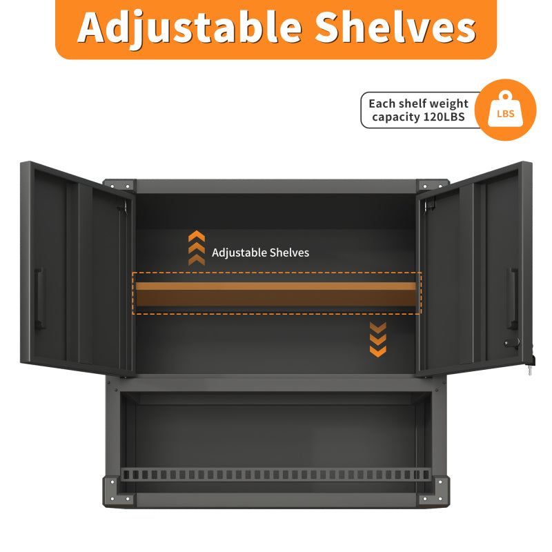 Metall Wandmontage Werkzeug Schrank mit Tür und Fach, Metallwandregal mit Schloss für Garage, Werkstatt, Büro - Umweltfreundlich, Robust, Montageerforderlich, H 77 cm × B 80 cm × T 30 cm