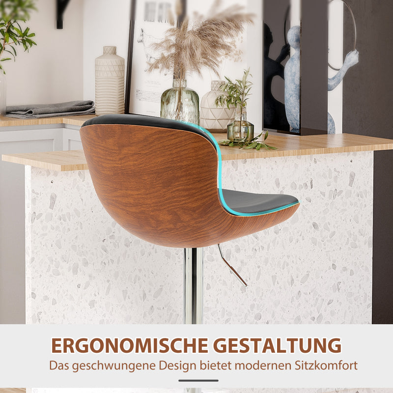 Barhocker Küche 2er-Set höhenverstellbar drehbar mit Fußstütze & Rückenlehne Kunstleder bis 120 kg, Schwarz