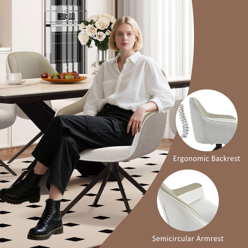 2 Drehbare Essstühle mit Kunstleder-Stoff-Kombination, hoch gepolstert, mit höhenverstellbaren Füßen, beige, perfekt für Küche und Esszimmer (Beige)