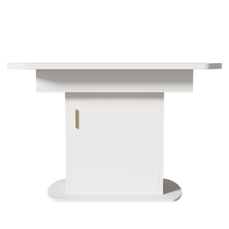 Ausziehbarer ovaler Esstisch, L110/130*W70*H75cm, weiß+goldener Griff