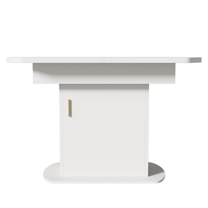 Ausziehbarer ovaler Esstisch, L110/130*W70*H75cm, weiß+goldener Griff
