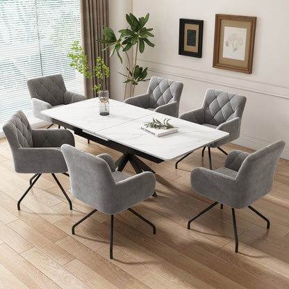 2er Set Esszimmerstühle mit Rautenmuster,Gepolsterter Sessel mit 4 Metallbeinen, Lendenwirbelstütze, Samt,hellgrau