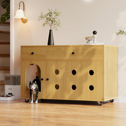 Katzenschrank/Katzenhaus mit abnehmbare Sandablassplatte, geruchsisoliert, ohne Katzenklo, 100×45×66 cm (Naturholzfarbe, Gelbmaplefarbe)