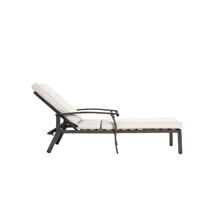 Lounge Patio Chair with Cotton Cushion, Adjustable Reclining Rust-Resistant Aluminum  Poolside Chaise Lounge Furniture, Waterproof Beige Cushion (1pc)