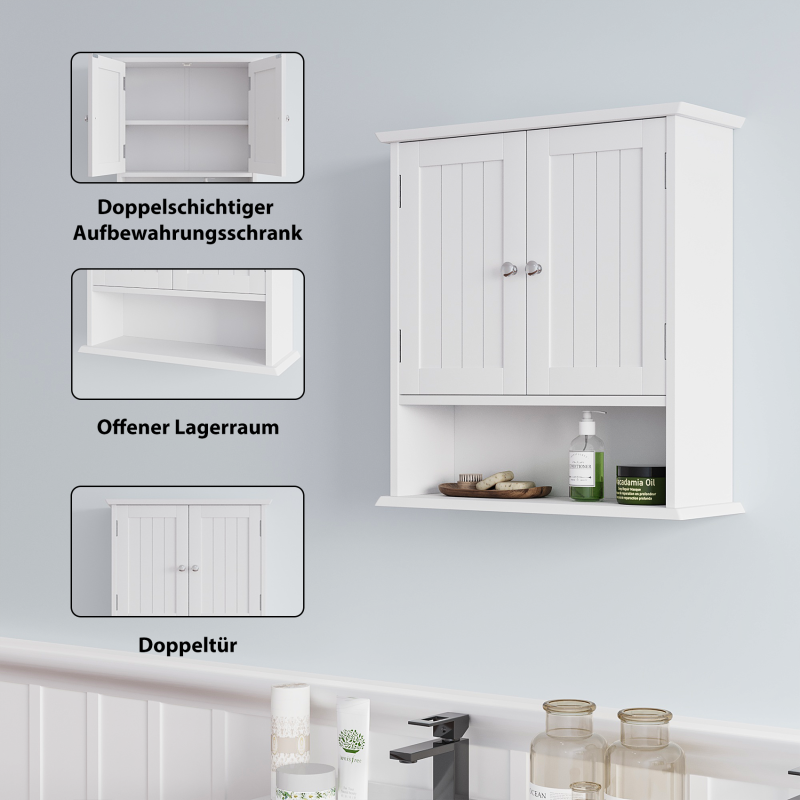 Badezimmerschrank Wandregal mit 2-Türen, Weiß