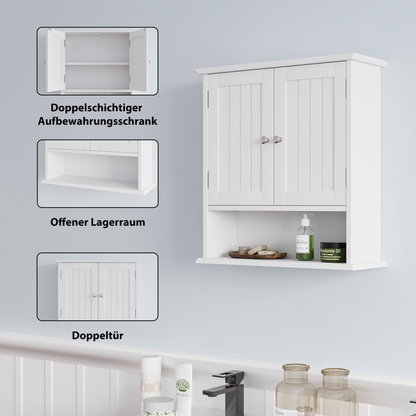 Badezimmerschrank Wandregal mit 2-Türen, Weiß