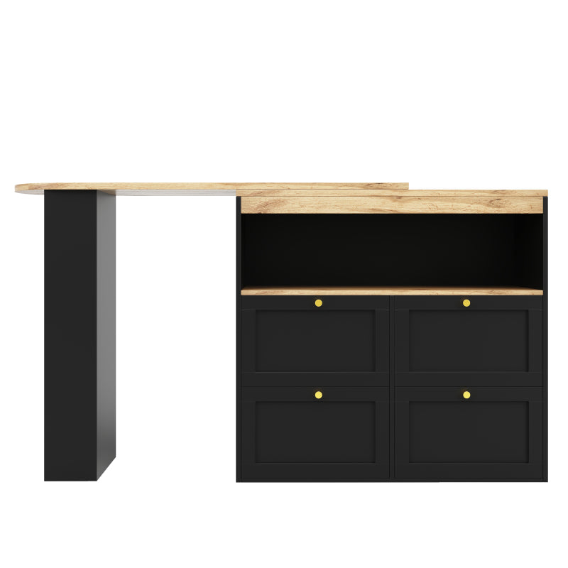 Um 360° drehbarer Bartisch (Hauptkörper 105 x 39 x 102 cm), mit 4 Schubladen und offenen Ablagen, geeignet für Esszimmer/Arbeitszimmer/Wohnzimmer usw