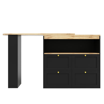 Um 360° drehbarer Bartisch (Hauptkörper 105 x 39 x 102 cm), mit 4 Schubladen und offenen Ablagen, geeignet für Esszimmer/Arbeitszimmer/Wohnzimmer usw
