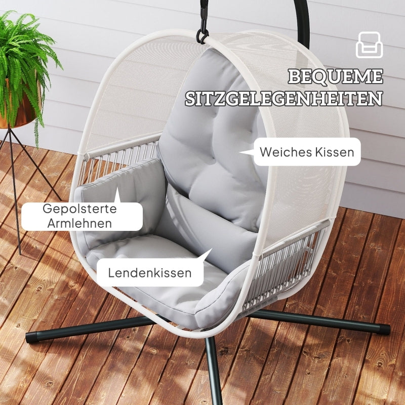 Hängesessel mit Gestell, Eiförmiger Hängeschaukel mit weichem, Outdoor, Terrasse, Garten, Hellgrau