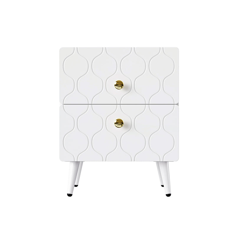 Moderner Nachttisch, vergoldete Griffe, Wellenmuster, 2er-Set, mit 2 Schubladen, lackiert, Ecken mit stoßfestem Design, 39,5 B*40 T*50 H cm, Weiß