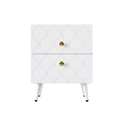 Moderner Nachttisch, vergoldete Griffe, Wellenmuster, 2er-Set, mit 2 Schubladen, lackiert, Ecken mit stoßfestem Design, 39,5 B*40 T*50 H cm, Weiß