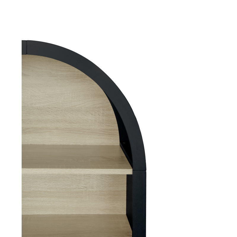 Schwarzes Bücherregal mit bogenförmigem Design, Höhe 120 cm, geeignet für Wohnzimmer, Schlafzimmer, Arbeitszimmer und Büro