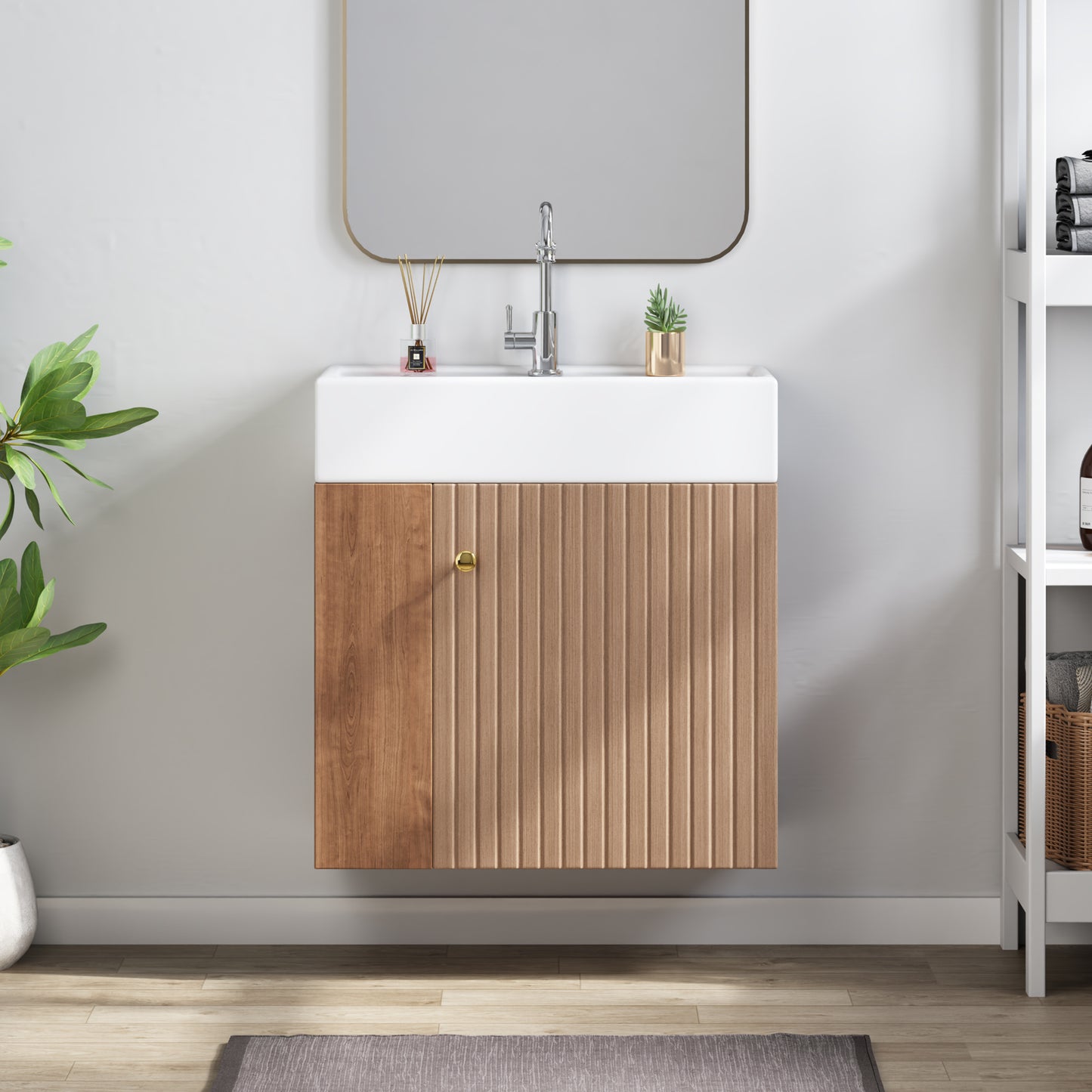 Badezimmermöbel Waschbecken mit Waschtischunterschrank 55 cm , Waschtischunterschrank hängend weiß , Kleine Gästebadmöbel